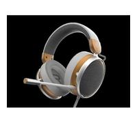 Dark Project ONE SONO Casque de jeu filaire (blanc/doré) - Casque supra-auriculaire, prise audio 3,5 mm, micro omnidirectionnel amovible, cadre en métal (compatible avec PC, PlayStation, Xbox,