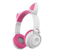 Casque d'écoute sans fil Bluetooth Cat Ear Casque de sport stéréo pliable avec micro, blanc et rose
