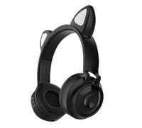 Casque d'écoute sans fil Bluetooth Cat Ear Casque de sport stéréo pliable sur l'oreille avec micro, noir
