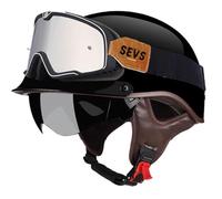 Casque Demi Coque pour Motorcycle avec visière Tea Mirror Lunettes pour Aventure Tourisme Course Casques pour Moto Scooter Sécurité Classique Matériau ABS