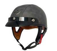 Casque Demi Coque Vintage avec visière en Cuir PU légers Casques de Moto de Conversion Cruiser en ABS à la Mode et Confortables
