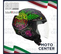 Casque Demi Jet CGM 167S Flo Joy Noir Azzurro Vert Mat Taille L (59 Cm.)
