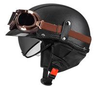 Casque Demi Jet Classique pour Adulte pour Cruisers Motorcycle Casques pour Scooters de Conversion avec visière Lunettes Miroir Cuir PU léger homologué pour la Route Noir XXL/63-64cm