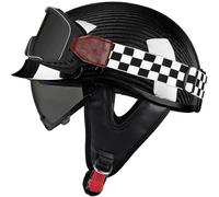 Casque Demi Jet Retro Casque Ouvert Moto Hommes Femmes Mobylette Casques Bols Homologué ECE/Dot Casques Jet Casque Moto Retro avec Lunettes pour Scooter Cruiser Moto 6,XL(61-62CM)