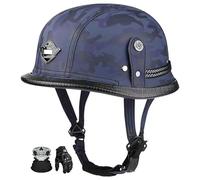 Casque Demi-Jet RéTro en Cuir De Style Allemand, Homologué Ece, Casque Ouvert RéTro Unisexe pour Adultes. K,2XL:61-62CM