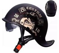 Casque Demi-Jet rétro pour Moto, Casque de Scooter/Moto Design Queue d'hirondelle avec visière, jugulaire réglable à dégagement Rapide, homologué Dot/ECE pour Cruisers et Choppers A,XL(59~60cm)