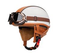 Casque Demi Jet Vintage Moto en Cuir PU pour Hommes et Femmes Casques Toutes Saisons pour véhicules de Conversion Cruiser avec Lunettes Résistance aux Chocs Sécurité