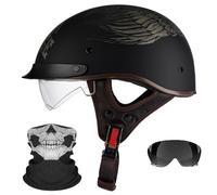 Casque Demi-Jouet Moto À Motif Crâne Style Rétro Allemand - Lentille Intégrée Et Masque Anti-poussière, Adulte Unisexe Toute Saison, Certifié Dot/ECE - Motos Et Scooters.(6,XL(61~62cm))