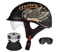 Casque Demi-Jouet Moto À Motif Crâne Style Rétro Allemand - Lentille Intégrée Et Masque Anti-poussière, Adulte Unisexe Toute Saison, Certifié Dot/ECE - Motos Et Scooters.(13,M(57~58cm))