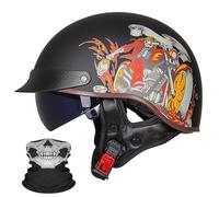 Casque Demi-Jouet Moto Beanie Personnalisé Style Rétro Allemand - Lentille Solaire Rétractable et Masque Anti-poussière, Unisexe Toute Saison, Certifié Dot/ECE - Choppers(7,XL(61-62cm))