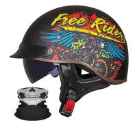 Casque Demi-Jouet Moto Beanie Personnalisé Style Rétro Allemand - Lentille Solaire Rétractable et Masque Anti-poussière, Unisexe Toute Saison, Certifié Dot/ECE - Choppers(13,L(59-60cm))