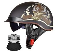 Casque Demi-Jouet Moto Beanie Personnalisé Style Rétro Allemand - Lentille Solaire Rétractable et Masque Anti-poussière, Unisexe Toute Saison, Certifié Dot/ECE - Choppers(6,L(59-60cm))