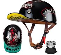 Casque Demi-Jouet Moto Ouvert Style Casquette de Baseball Rétro - Bord Élongé Vintage, Certifié ECE/Dot, Unisexe Toute Saison - Marche pour Cruisers, Choppers et Scooters.(1,M(57~58cm))