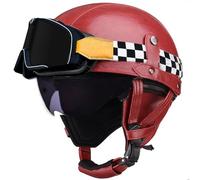 Casque Demi-Jouet Scooter Moto en Cuir Rétro À Style Allemand - Léger Et Retro À Visage Ouvert, Adulte Unisexe, Certifié ECE, Matière ABS - Adapte Aux Mopeds, Cruisers Et Choppers.(56,S=54-55CM)
