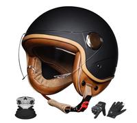 Casque Demi-Moto Rétro, Allemand 3/4 Ouvert avec Visière Solaire, Demi Anti-Choc Léger Certifié Dot/ECE, Unisexe Adulte pour Toutes Saisons, Scooters, Cruisers.(5,M(58~59cm))