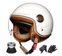 Casque Demi-Moto Rétro, Allemand 3/4 Ouvert avec Visière Solaire, Demi Anti-Choc Léger Certifié Dot/ECE, Unisexe Adulte pour Toutes Saisons, Scooters, Cruisers.(2,S(56~57cm))