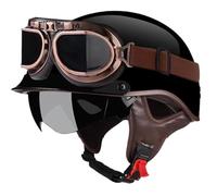 Casque Demi Ouverts pour Motorcycle Casques de sécurité pour Moto d'extérieur avec visière Tea Mirror Lunettes pour Adultes Véhicules de Conversion Scooter