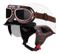 Casque Demi Ouverts pour Motorcycle Casques de sécurité pour Moto d'extérieur avec visière Tea Mirror Lunettes pour Adultes Véhicules de Conversion Scooter