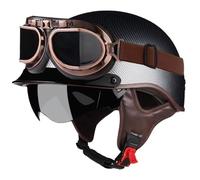 Casque Demi Ouverts pour Motorcycle Casques de sécurité pour Moto d'extérieur avec visière Tea Mirror Lunettes pour Adultes Véhicules de Conversion Scooter