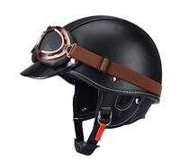 Casque Demi-Visage de Moto en Cuir - Adulte Casquette de Moto Rétro Homologué ECE Casques Vintage à Face Ouverte avec Lunettes pour Vélo Croiseur Chopper Cyclomoteur ( Color : A2 , Size : XL=61-62cm )