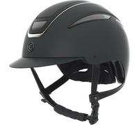 Covalliero Casque d'équitation Elite, casque d'équitation pour femme, ventilation optimale, sangles en cuir synthétique, doublure intérieure amovible, coque rigide en ABS, noir laqué, taille L/59-61