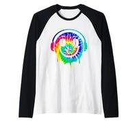 Casque DJ avec Visage Souriant et Teint par tie Dye, EDM Rave Party Manche Raglan
