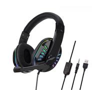 Casque D'Ordinateur À Lumière Led Colorée Rvb, Casque De Jeu Monté Sur La Tête Avec Microphone Filaire, Basse Stéréo