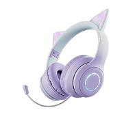 Casque d'oreille de chat lumineux Casque de jeu pliable sur l'oreille avec lumières colorées Casque wirel BT5.3 avec microphone détachable Casque de musique filaire de 3,5 mm Bandeau