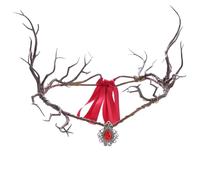Casque elfe casque simulé les branches du bandeau de fée avec pendentif et rubans Renaissance Forest Fairy Costume Costume For Women Girls Christmas Halloween Cosplay Wedding Red, Elfe Headband