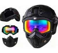 Casque Et Masque Airsoft, avec des Lunettes Amovibles Réglables Airsoft Protection des Masques Visages Complets, Tactique Militaire CS Game Gear (Noir)
