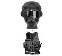 Casque Et Masque Mich Airsoft avec visière Anti - Buée Amovible Masque Tactique Complet De Protection, Gilet Tactique Réglable Outdoor Ultra Léger Et Respirant Training Airsoft Vest Kit