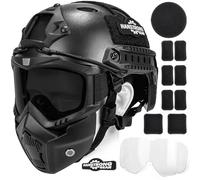 Casque et masque tactique pour airsoft Paintball Noir Type PJ Casque rapide avec lunettes réglables amovibles Protection intégrale