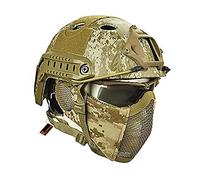 Casque Fast Tactique MH Combiné, avec Protection des Oreilles Pliable, Demi-Masque et Lunettes de Protection pour l'ensemble de Jeu Airsoft Paintball CS