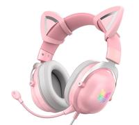 Casque filaire Casque de jeu stéréo Oreille de chat Mignon RVB Lumineux 3,5 mm Casque supra-auriculaire réglable filaire avec micro,Rose