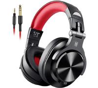 Casque Filaire HIFI Stéréo 40MM Dynamique 3.5mm/6.35mm Casque de Jeu Studio DJ Extensible Monté sur la Tête avec Micro,Noir et Rouge