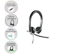 Logitech H650e Casque Avec fil Arceau Bureau/Centre d'appels USB Type-A Noir, Argent - Neuf