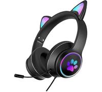 Casque filaire oreille de chat avec micro RGB LED Light Sound Stéréo Casque de jeu 7.1 canaux pour poignées de jeu Le Le noir