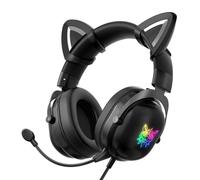 Casque Filaire Stéréo Gaming Casque Oreille De Chat Mignon RVB Lumineux 3.5mm Filaire Réglable Sur-Oreille Casque avec Micro,Noir