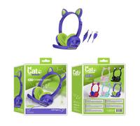 Casque Filaire Stéréo Super Bass 40MM Pilotes écouteur Lumineux Pliable Monté sur la Tête Mignon Oreille de Chat Casque de Jeu avec Micro,Bleu Foncé