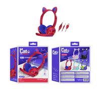 Casque Filaire Stéréo Super Bass 40MM Pilotes écouteur Lumineux Pliable Monté sur la Tête Mignon Oreille de Chat Casque de Jeu avec Micro,Red
