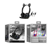 Casque Filaire Stéréo Super Bass 40MM Pilotes écouteur Lumineux Pliable Monté sur la Tête Mignon Oreille de Chat Casque de Jeu avec Micro,Noir