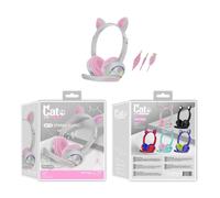 Casque Filaire Stéréo Super Bass 40MM Pilotes écouteur Lumineux Pliable Monté sur la Tête Mignon Oreille de Chat Casque de Jeu avec Micro,Gris