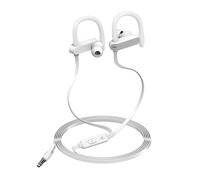 Casque filaire universel avec crochet d'oreille de sport avec micro pour téléphones portables PC, argent blanc