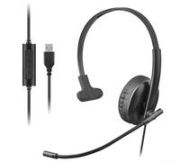 Casque filaire USB avec microphone antibruit pour réunions vidéo - Casque d'ordinateur binaural avec contrôle du volume pour jeux, musique, centre d'appel, noir, cordon de 2 m (USB)