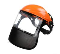 Casque forestier réglable avec visière solaire en maille métallique pour protection contre les débris volants dans les applications de coupe de la brosse et de l'herbe (housse en maille orange)