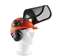 Casque forestier SINGER orange / casque coquille anti bruit / porte visière / visière grillagée - HGCF01