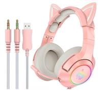 Casque Gamer d'Oreille de Chat Amovible Casque de Jeu Rétractable Suppression du Bruit avec Microphone et Lumière Led