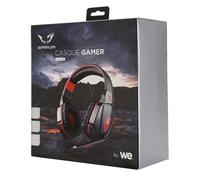 Gamium Micro Casque Gaming PC Filaire Ultra-Léger Stéréo LED Lumineux Rouge avec Micro ajustable télécommande et cable de 2,2m en nylon tressé - Connecteurs Jack 3.5mm - Noir et Rouge