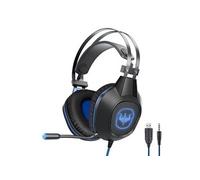 OVLENG GT64 Casque Gamer Bleu avec Micro et Retro Éclairage LED pour PC & Consoles, Haut-Parleur 40mm, Contrôle du Volume