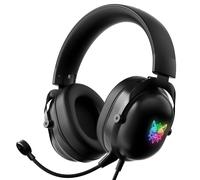 Casque Gaming 50MM Pilotes Stéréo Réduction du Bruit Bandeau Réglable Lumineux Casque Filaire Monté sur la Tête avec Micro Amovible,Noir